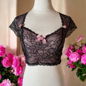 NWT SUGAR THRILLZ DOLLS KILL SUGAR THRILLS BLACK PINK BLOUSE SIZE XS